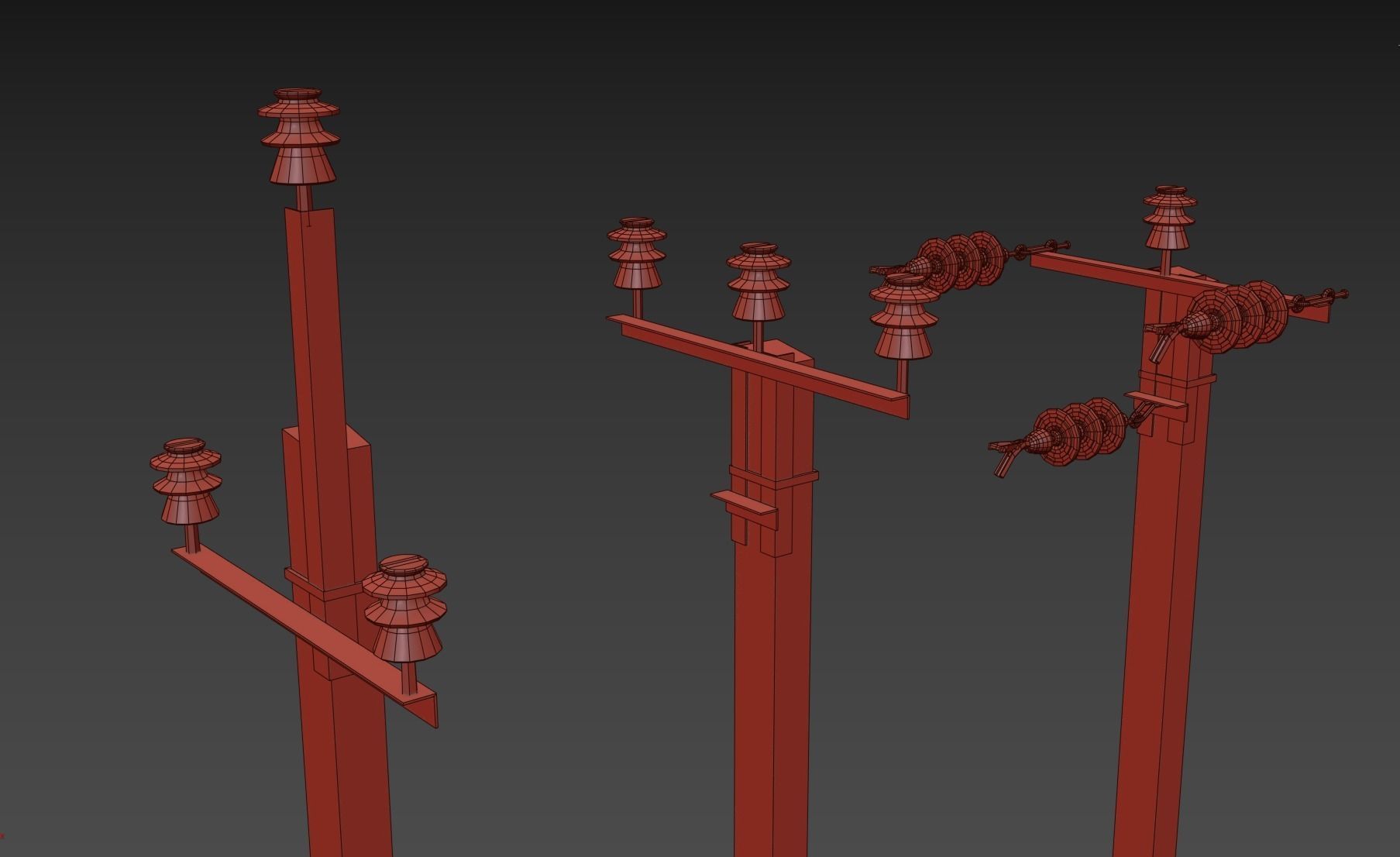 Set electric poles whole and broken Low-poly 3D model_55