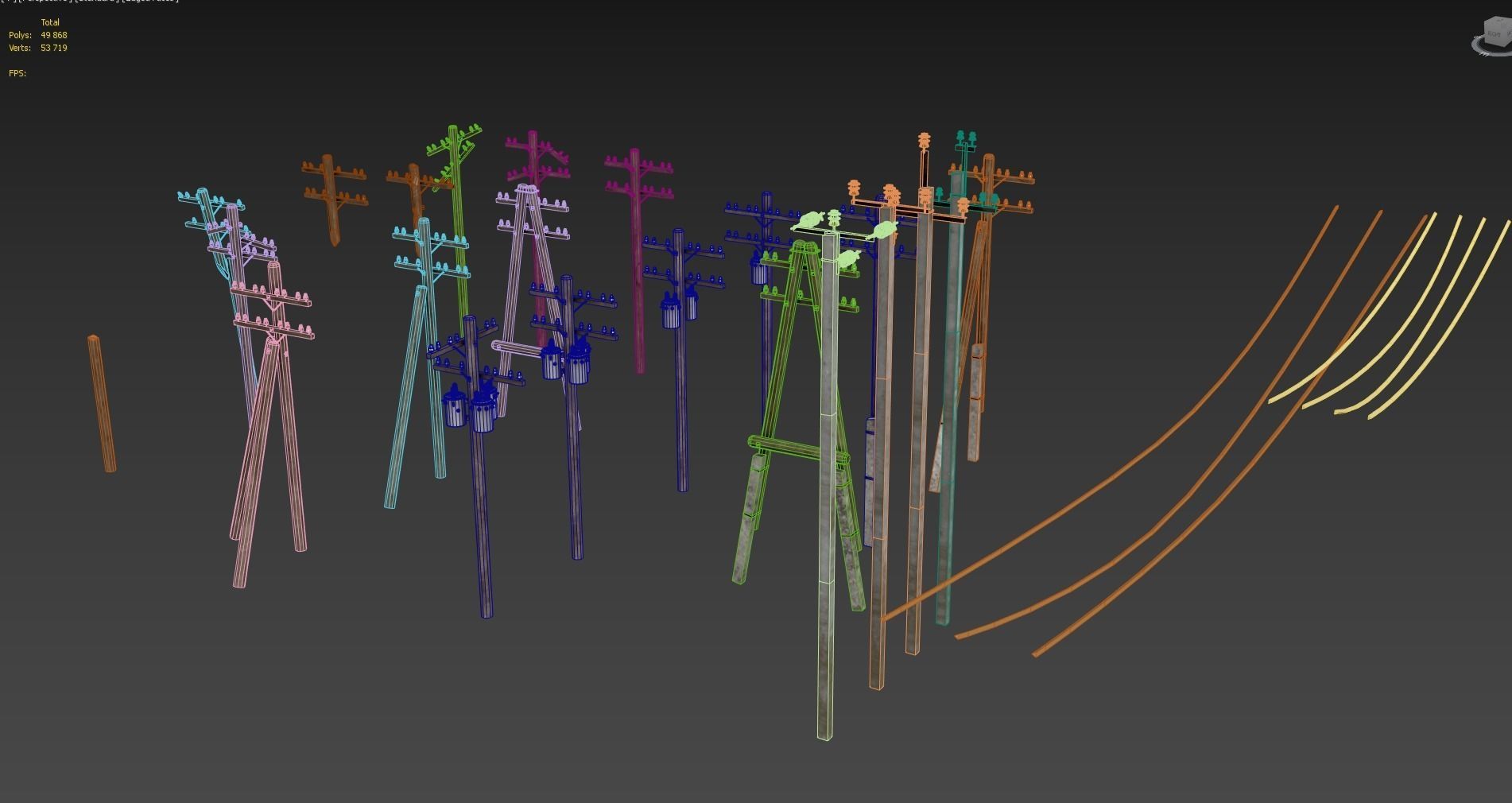 Set electric poles whole and broken Low-poly 3D model_7
