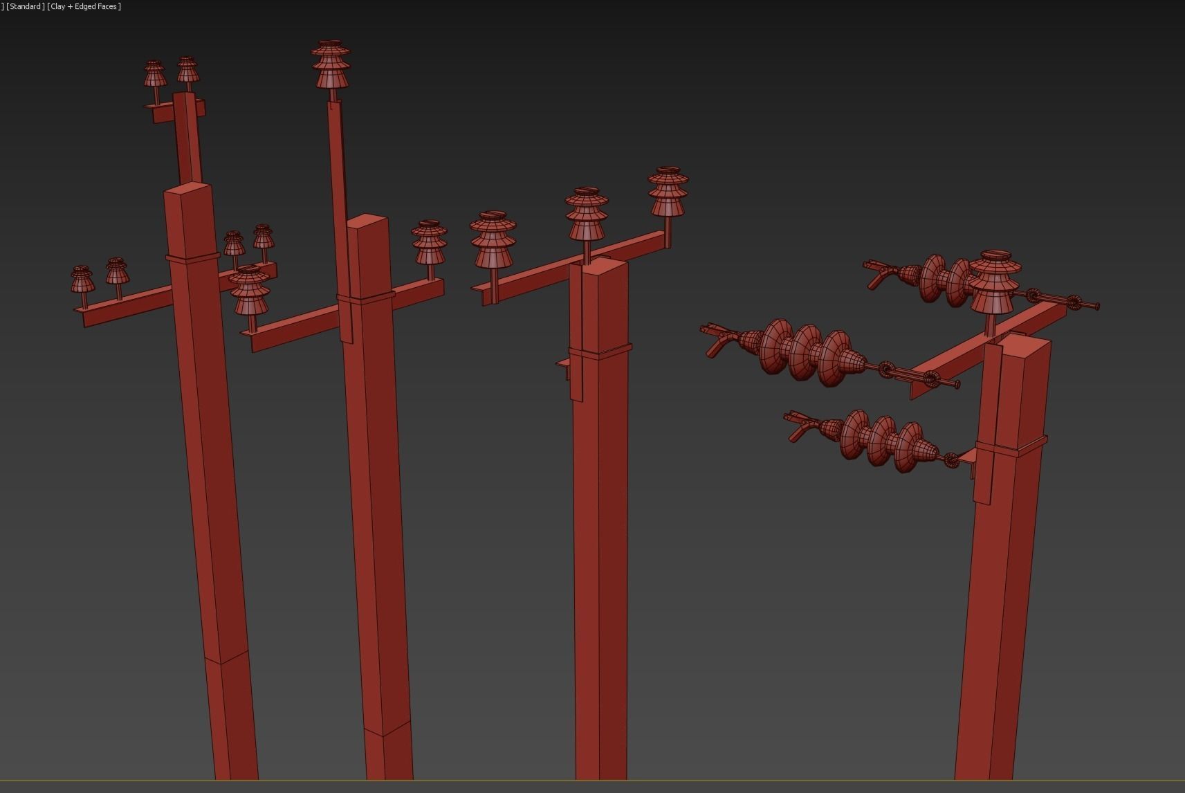 Set electric poles whole and broken Low-poly 3D model_54