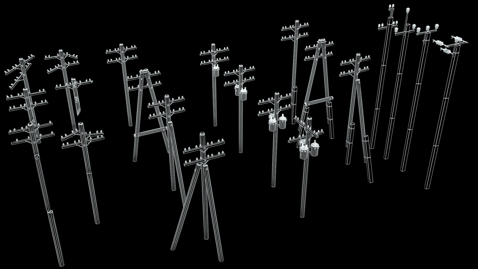 Set electric poles whole and broken Low-poly 3D model_57