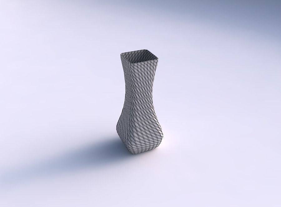 Vase larger opening rectangle with twisted diagonal grid pattern 3D print model_5