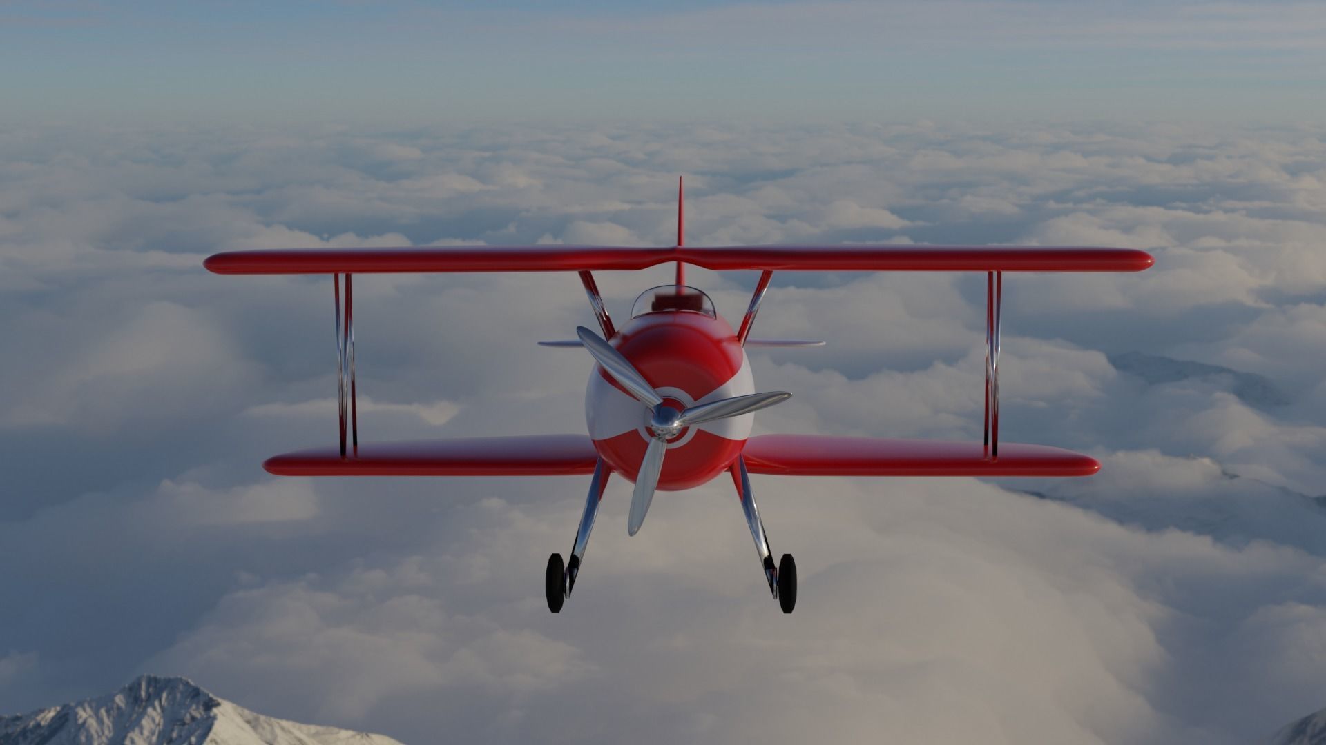 Plane biplane flying above clouds 3D model_3
