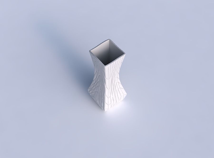 Vase larger opening rectangle with wavy grid plates 3D print model_1