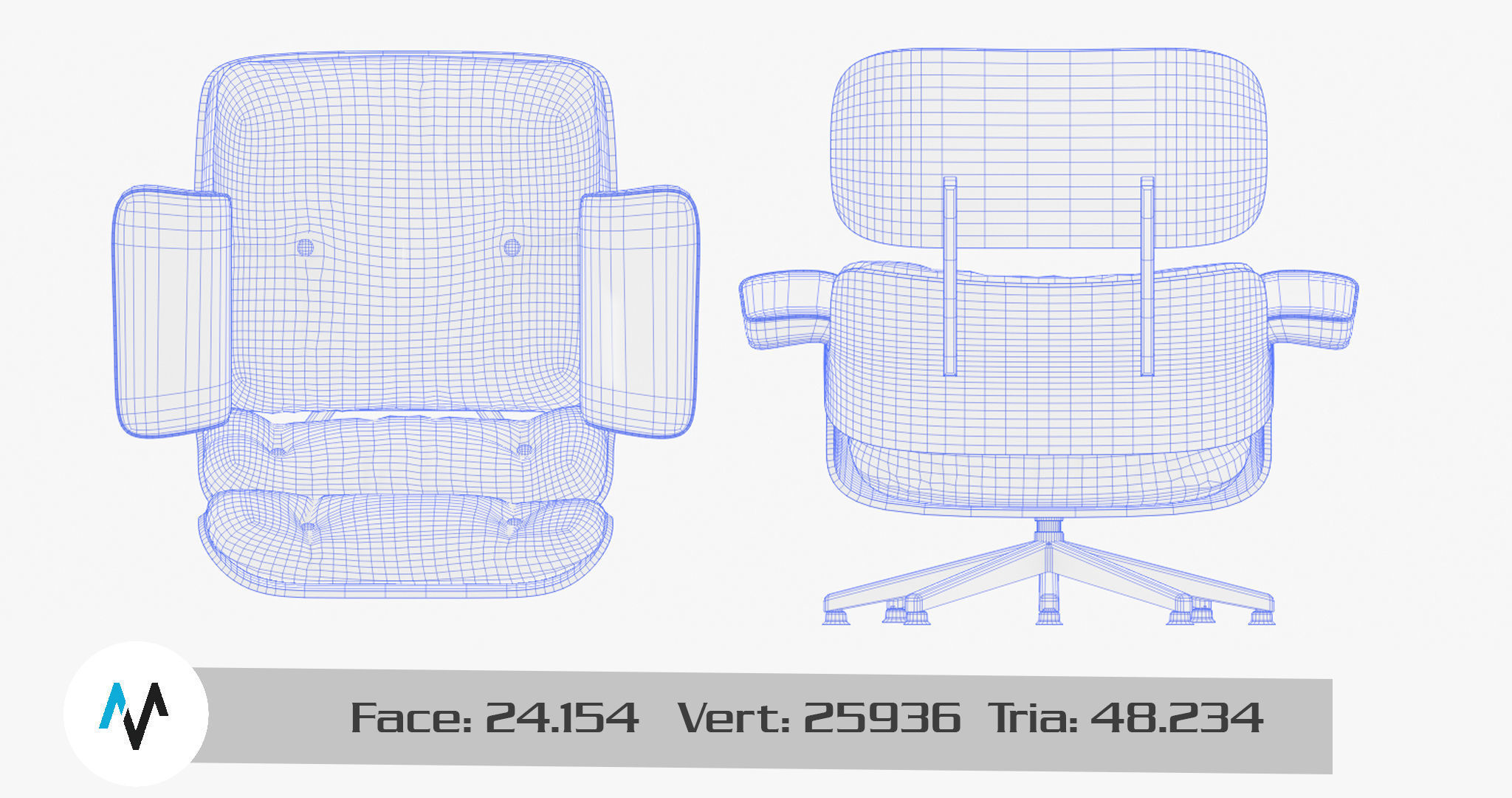 eames lounge chair Low-poly 3D model_12