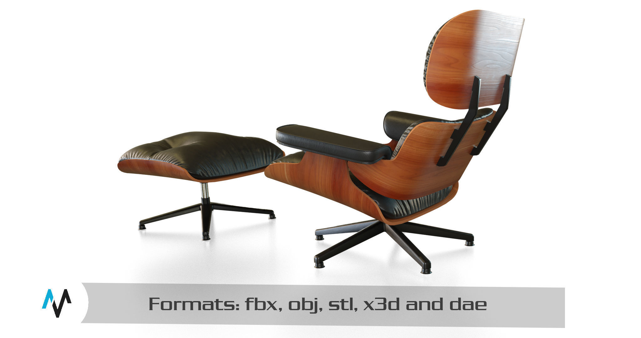 eames lounge chair Low-poly 3D model_8