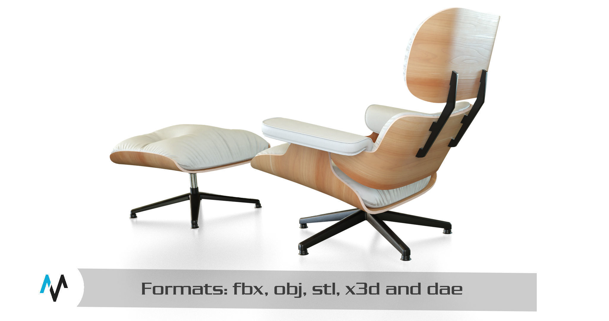 eames lounge chair Low-poly 3D model_9