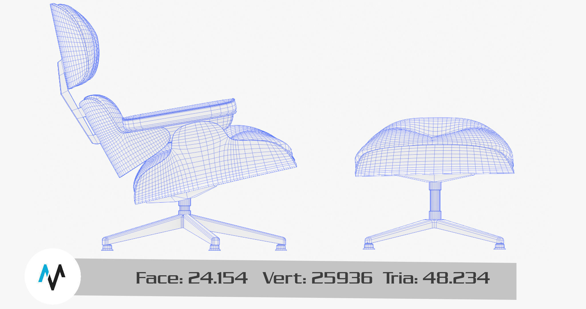 eames lounge chair Low-poly 3D model_11