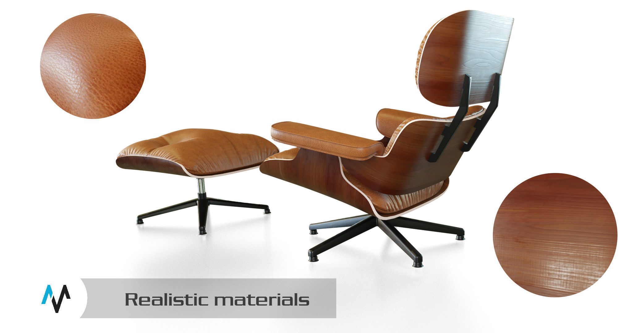 eames lounge chair Low-poly 3D model_7