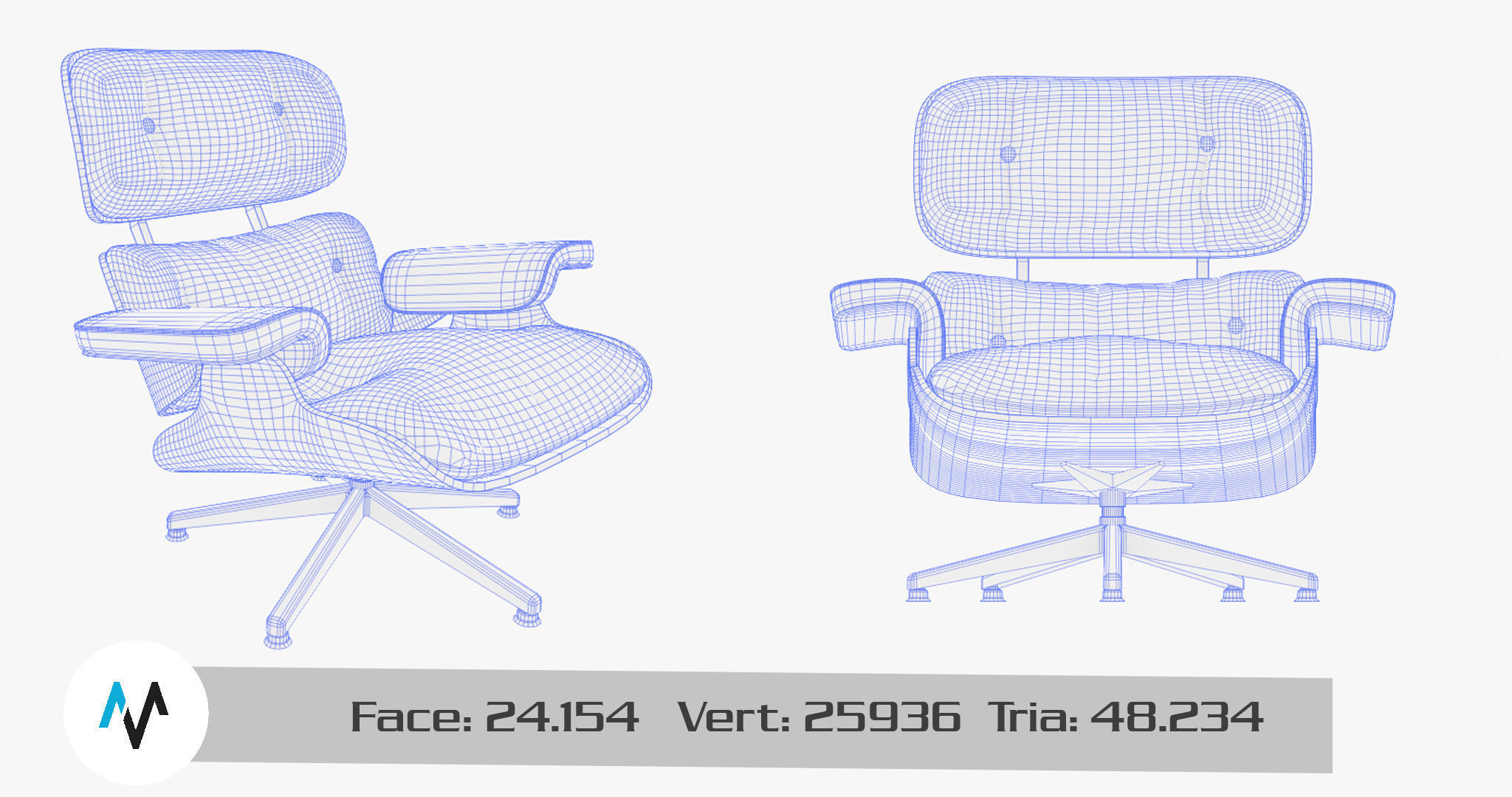 eames lounge chair Low-poly 3D model_10