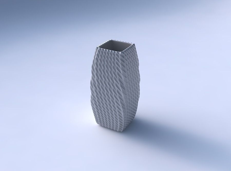 Vase rectangle with bent extruded pattern 3D print model_3