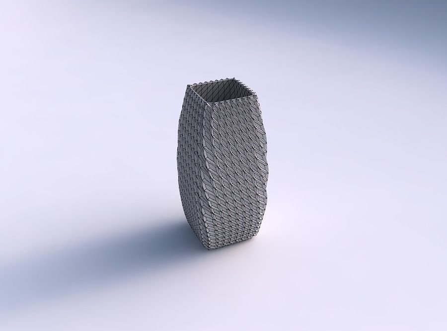 Vase rectangle with bent extruded pattern 3D print model_5