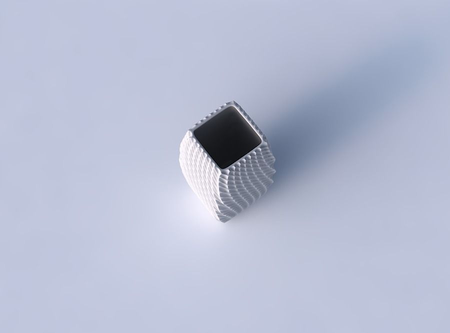 Vase rectangle with bent extruded pattern 3D print model_2