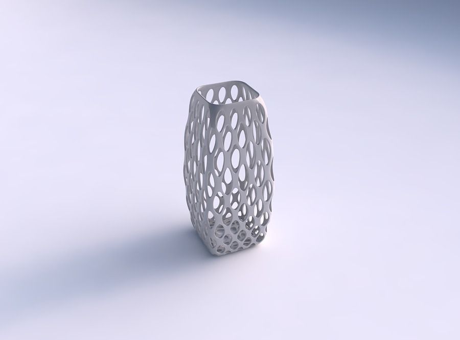 Vase rectangle with bubble grid lattice 3D print model_0