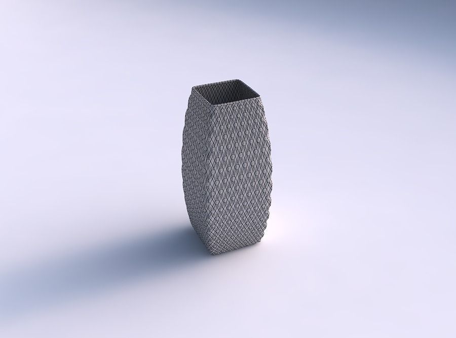 Vase rectangle with diagonal grid dents 3D print model_5