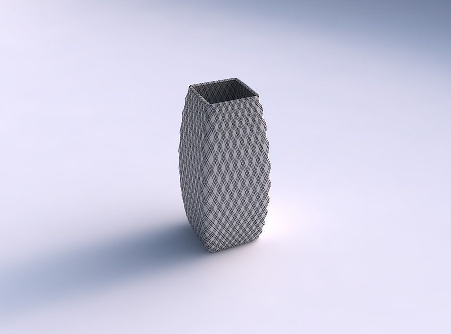 Vase rectangle with diagonal grid plates 3D print model_5
