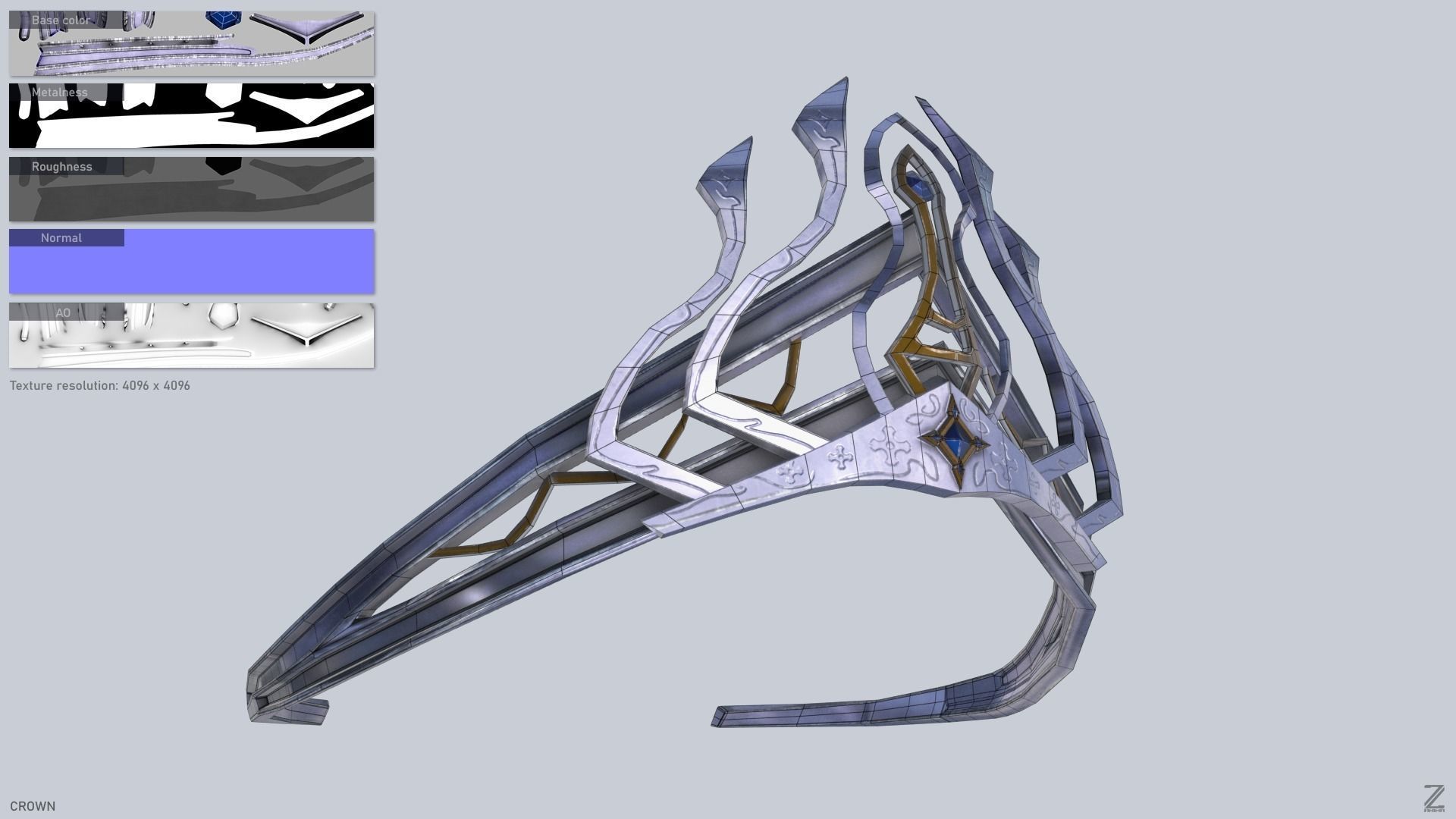 Blue Diamond Crown Low-poly 3D model_2