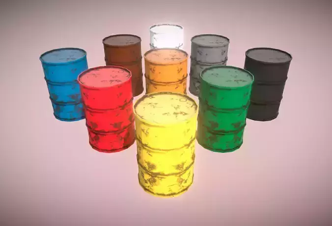 9 Color Barrels Rusty VR AR Low-Poly PBR Low-poly 3D model