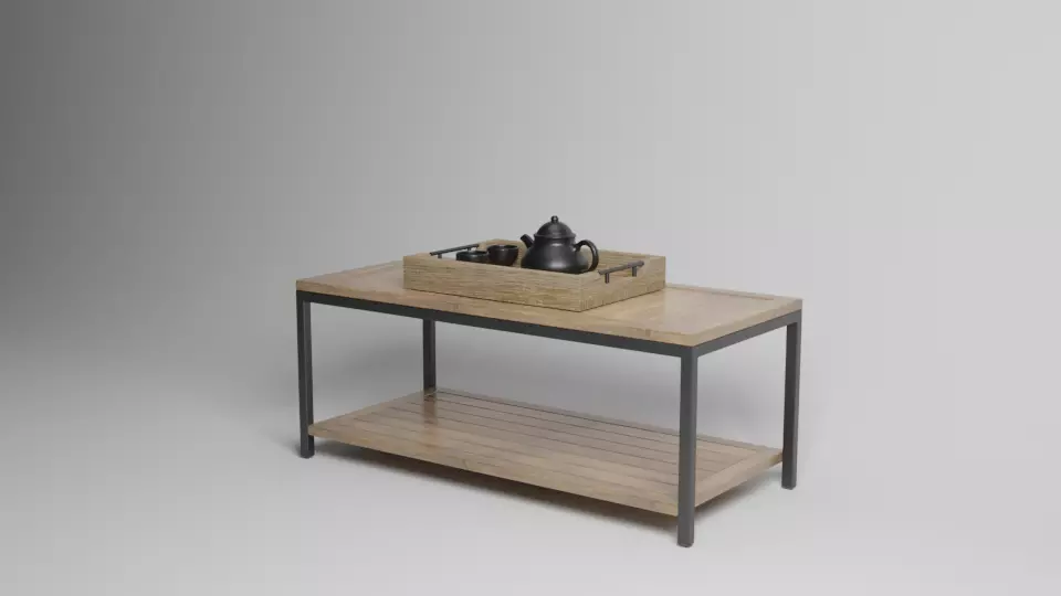 TABLE wood and metal console Free 3D model_0
