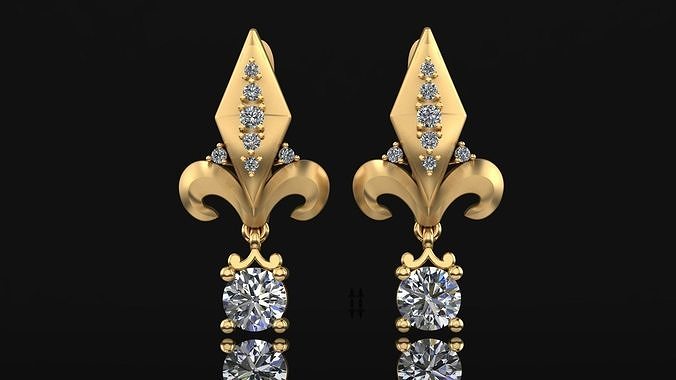 Earrings with Lily and diamonds  3D print model