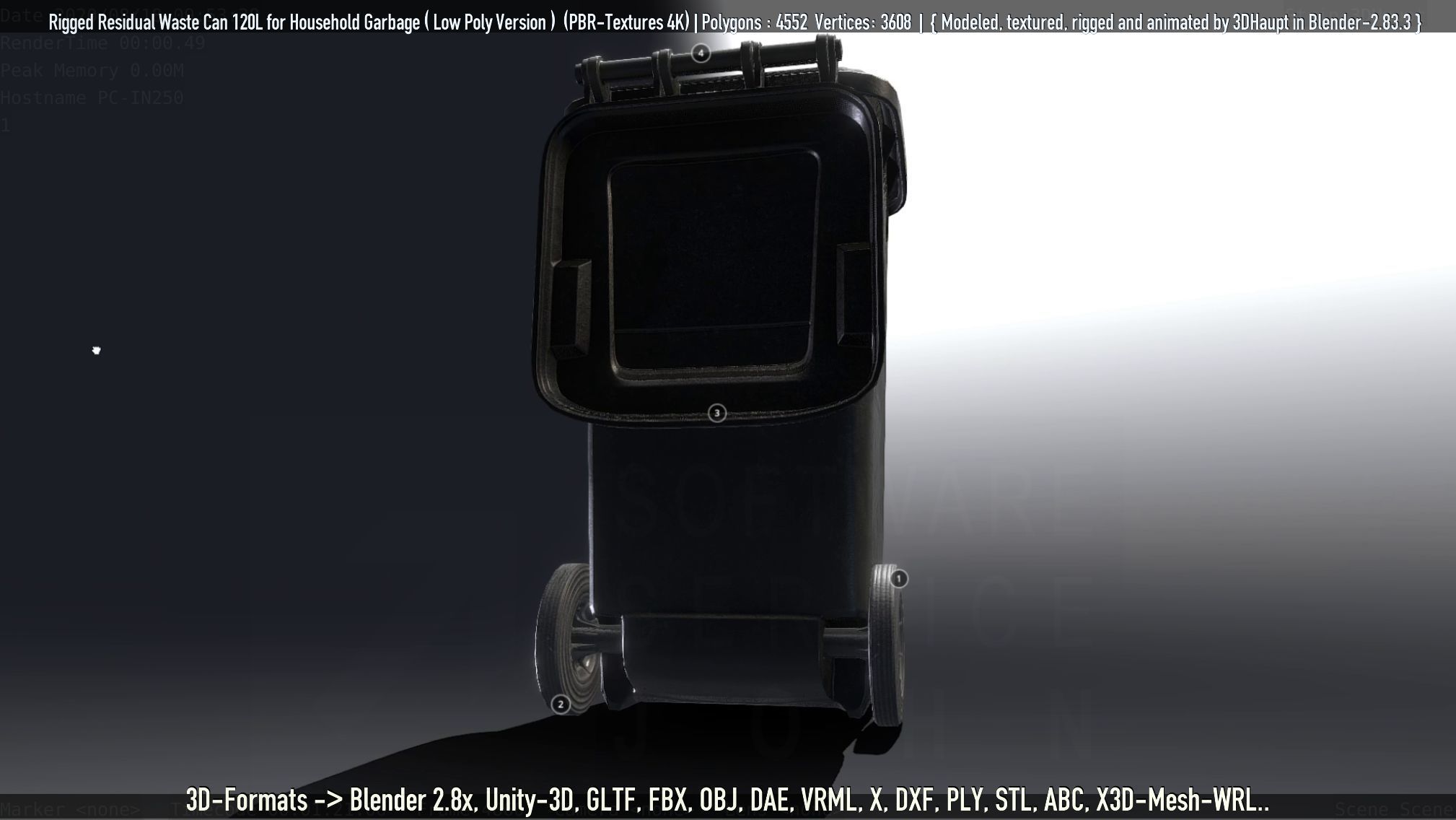 Rigged Residual Waste Can 120L -Low-Poly-Version- Low-poly 3D model