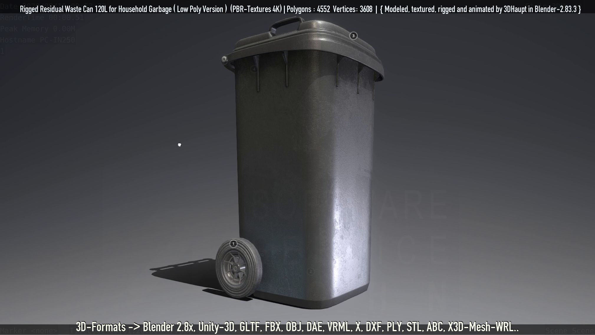 Rigged Residual Waste Can 120L -Low-Poly-Version- Low-poly 3D model