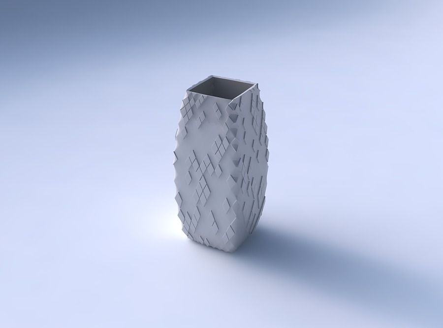 Vase rectangle with scattered diagonal grid plates 3D print model_3