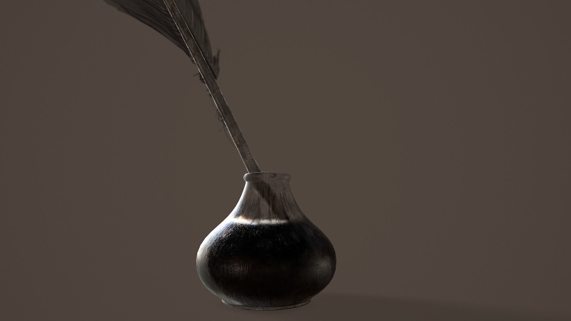 Quill and Glass Inkpot Low-poly 3D model_2