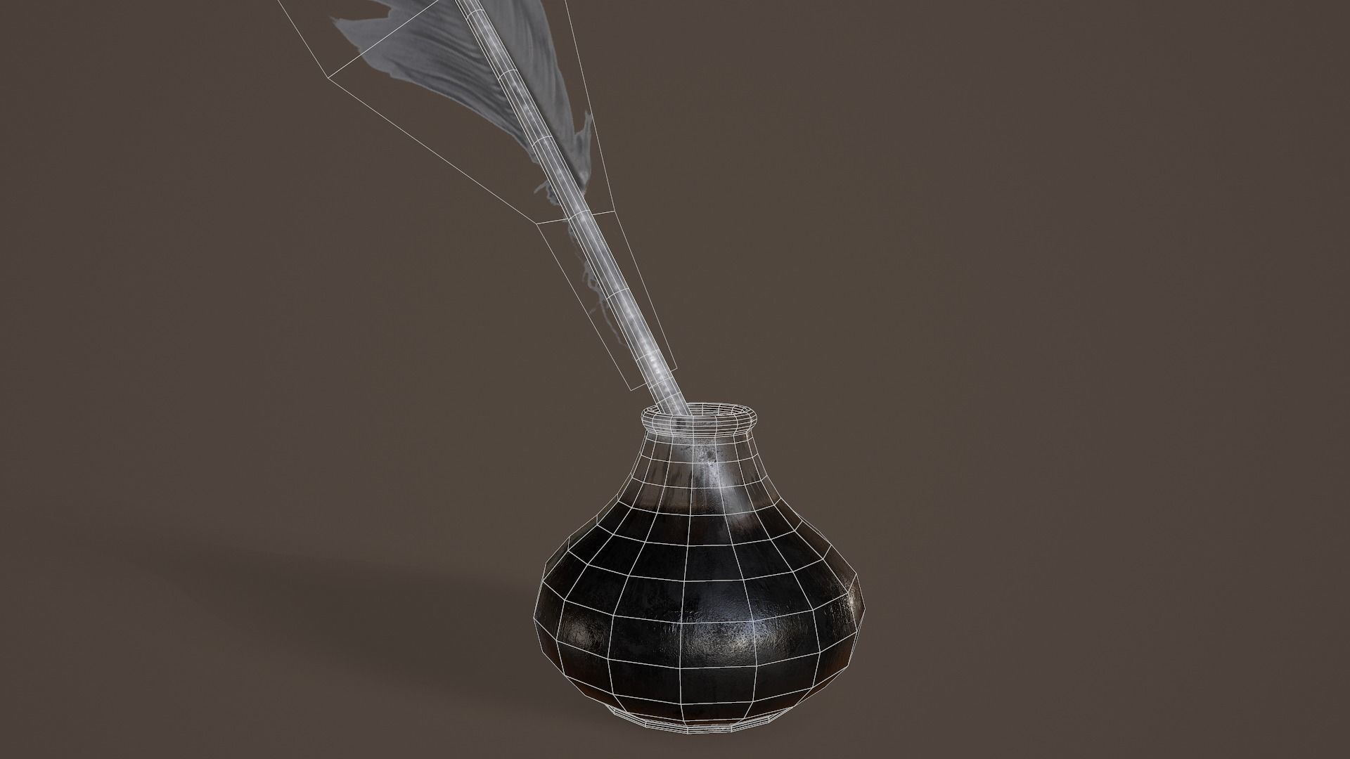 Quill and Glass Inkpot Low-poly 3D model_15