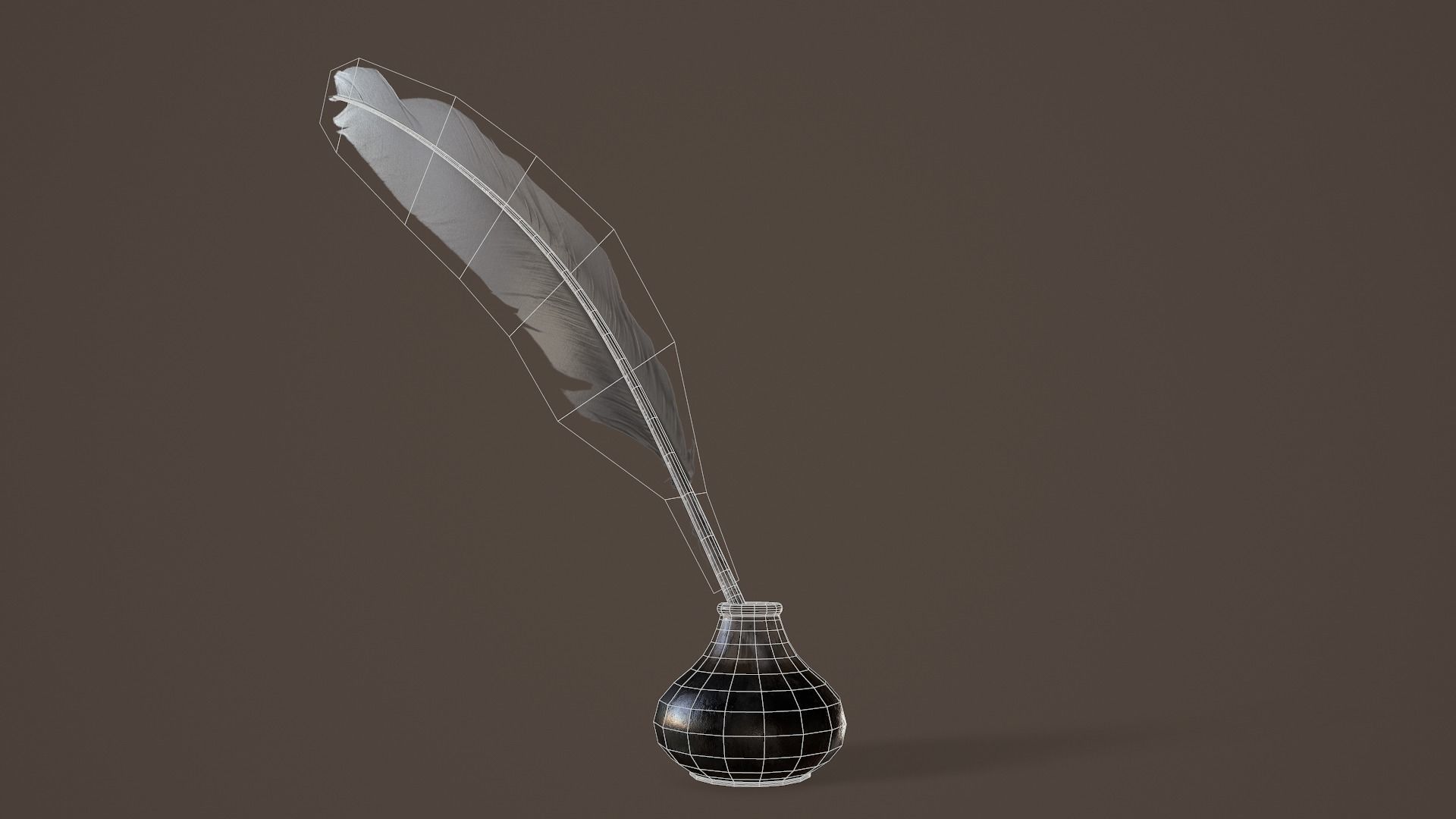 Quill and Glass Inkpot Low-poly 3D model_16