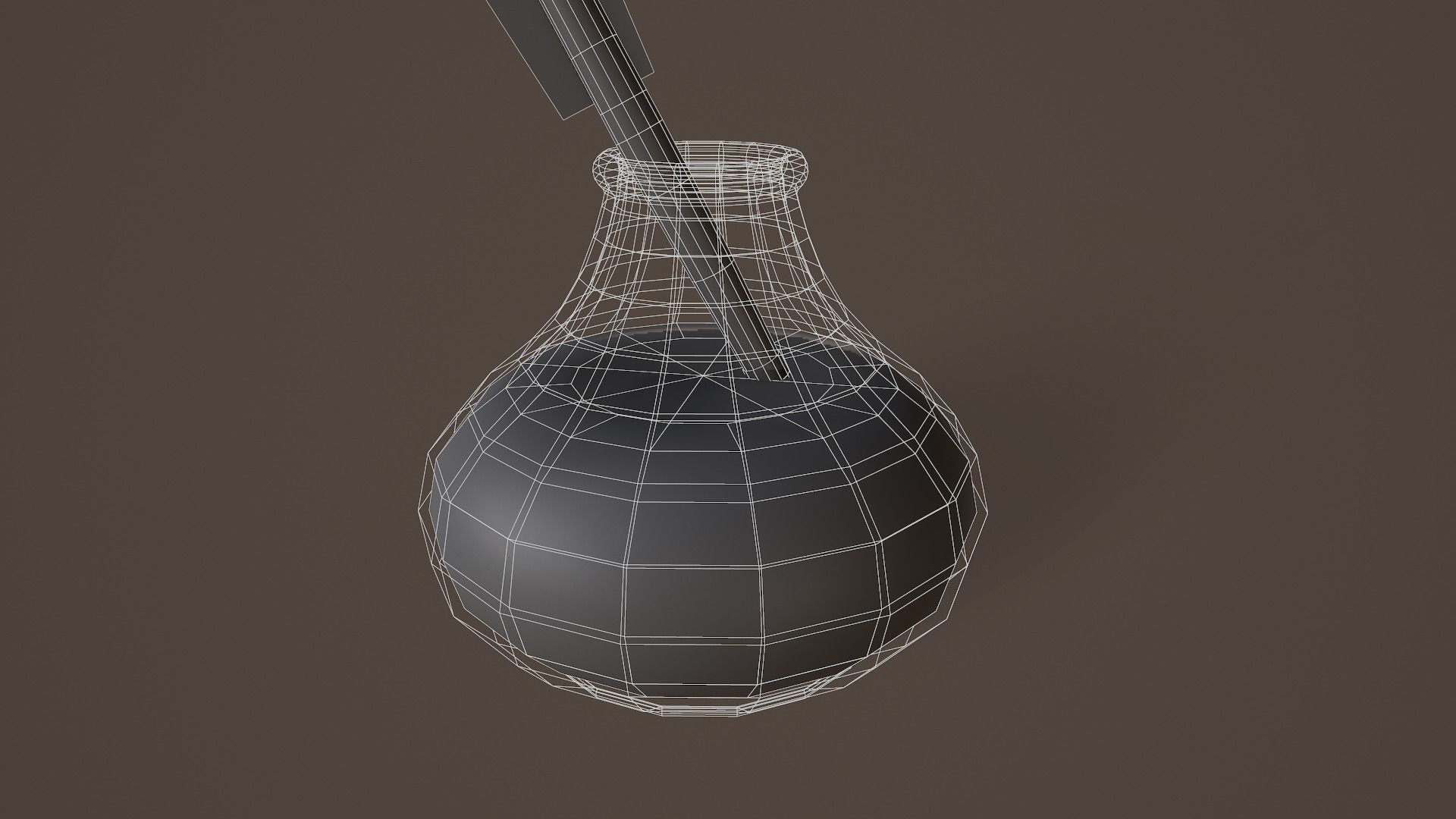 Quill and Glass Inkpot Low-poly 3D model_9