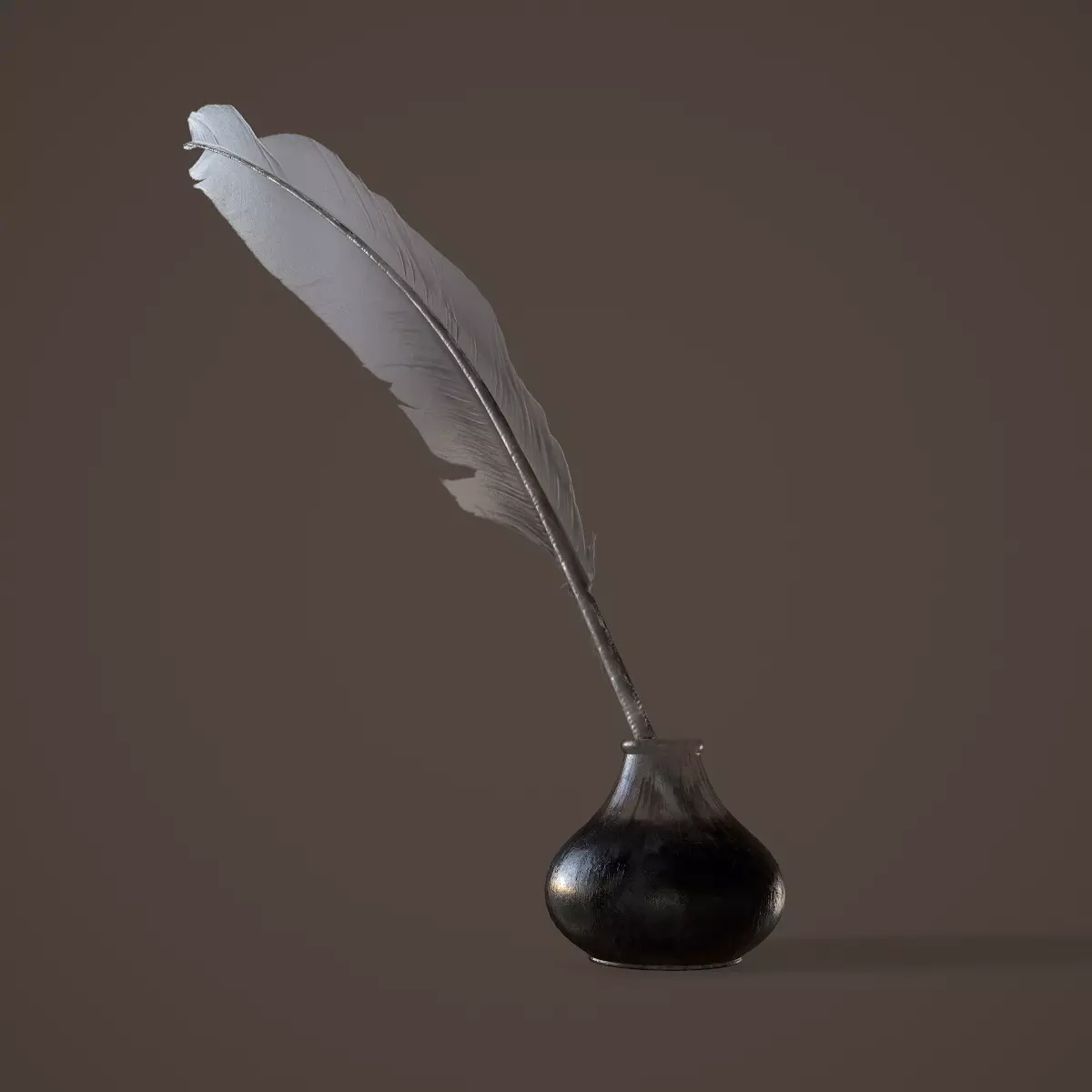 Quill and Glass Inkpot Low-poly 3D model_0