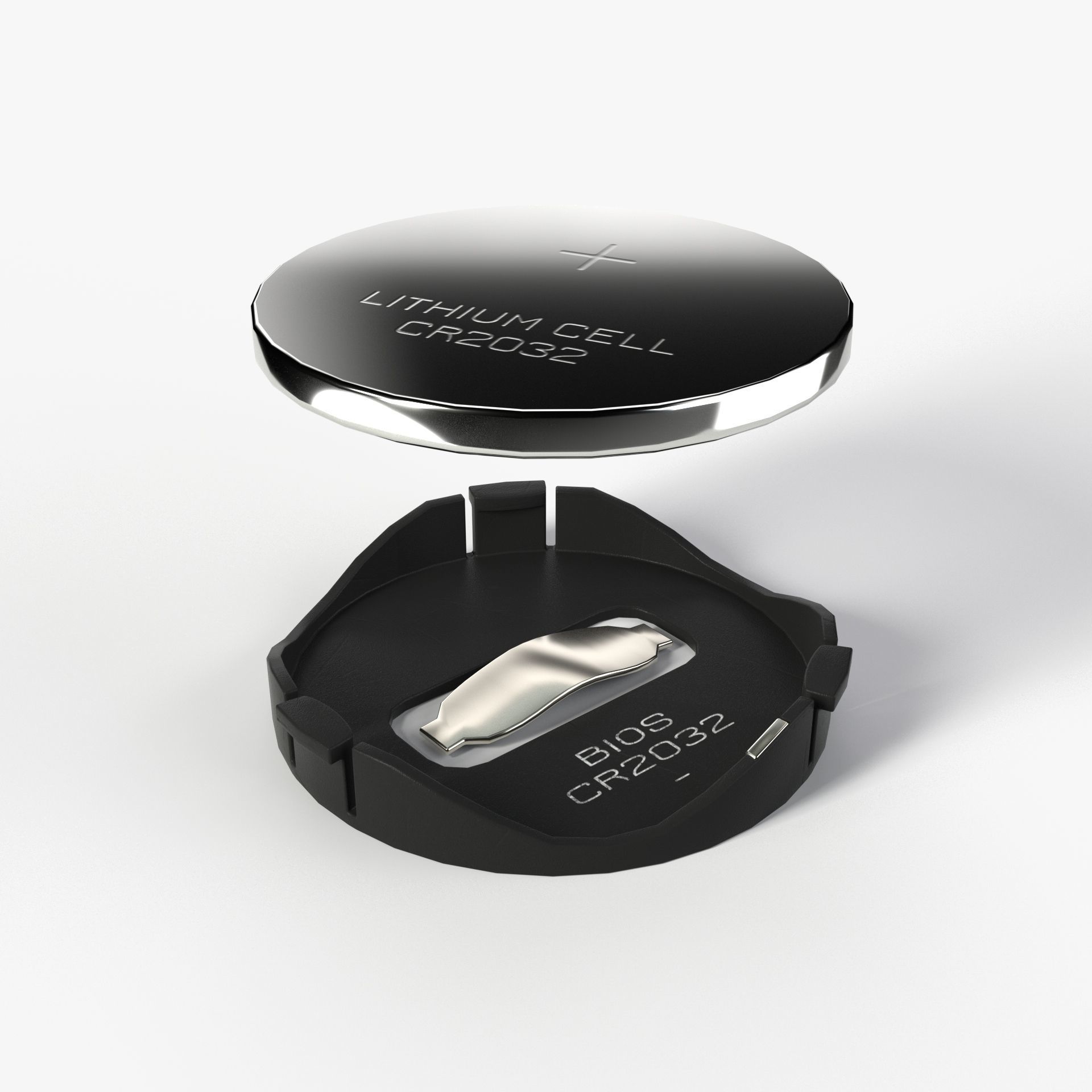 2K PBR Textured CR2032 Bios Battery and Socket 3D model_6