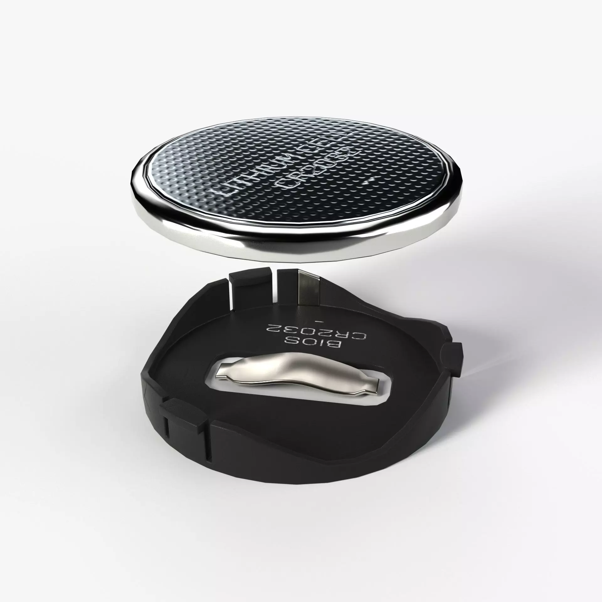 2K PBR Textured CR2032 Bios Battery and Socket 3D model_0