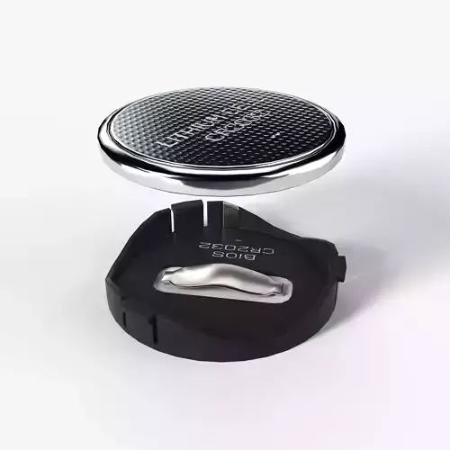 2K PBR Textured CR2032 Bios Battery and Socket 3D model