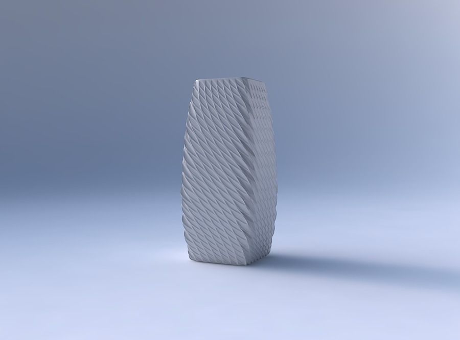 Vase rectangle with twisted diagonal grid dents 3D print model_4