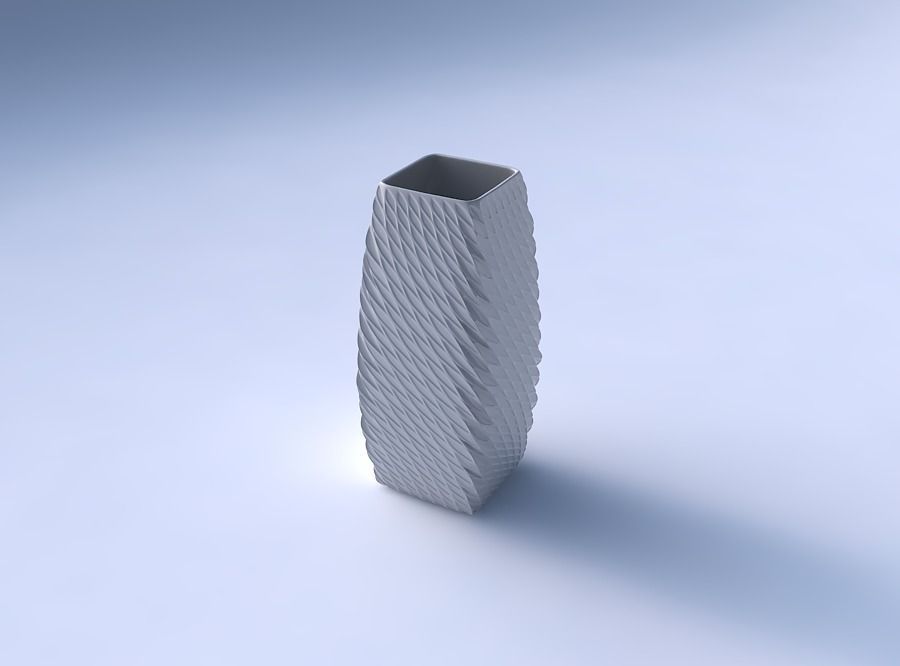 Vase rectangle with twisted diagonal grid dents 3D print model_3