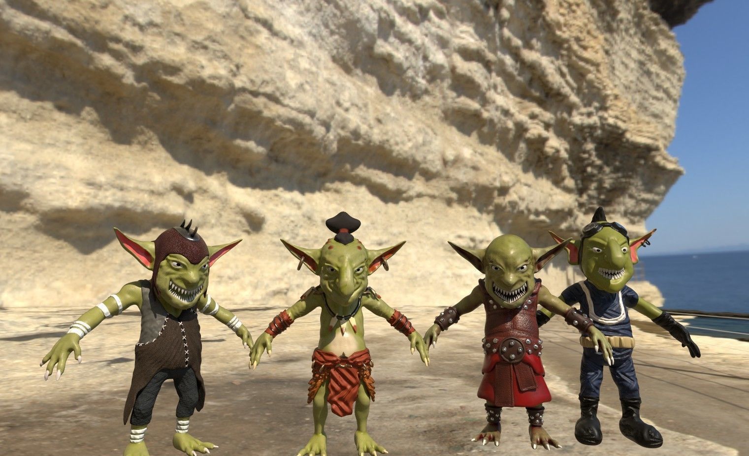Four Goblins Game-Ready And Animation-Ready Low-poly 3D model_1