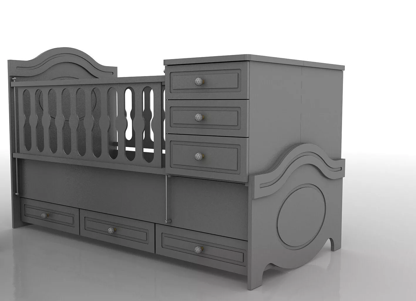 Baby Room Furniture Extendable Bed 3D model