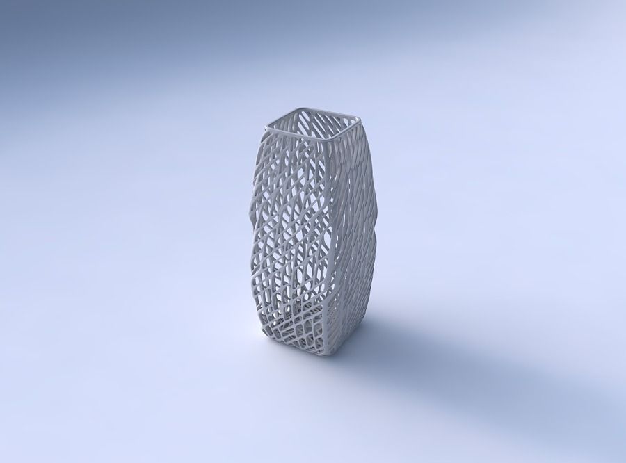 Vase rectangle with twisted lattice tiles 3D print model_3