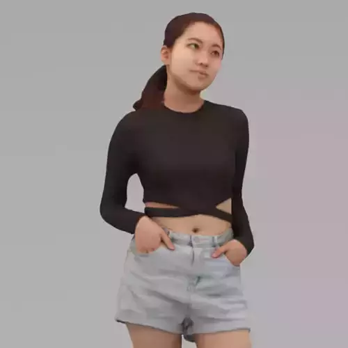 A Young Woman Posing with Hands in Pockets In Half Body 