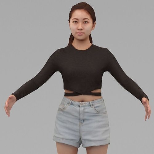 A Young Woman With A-Pose In Half Body  3D model