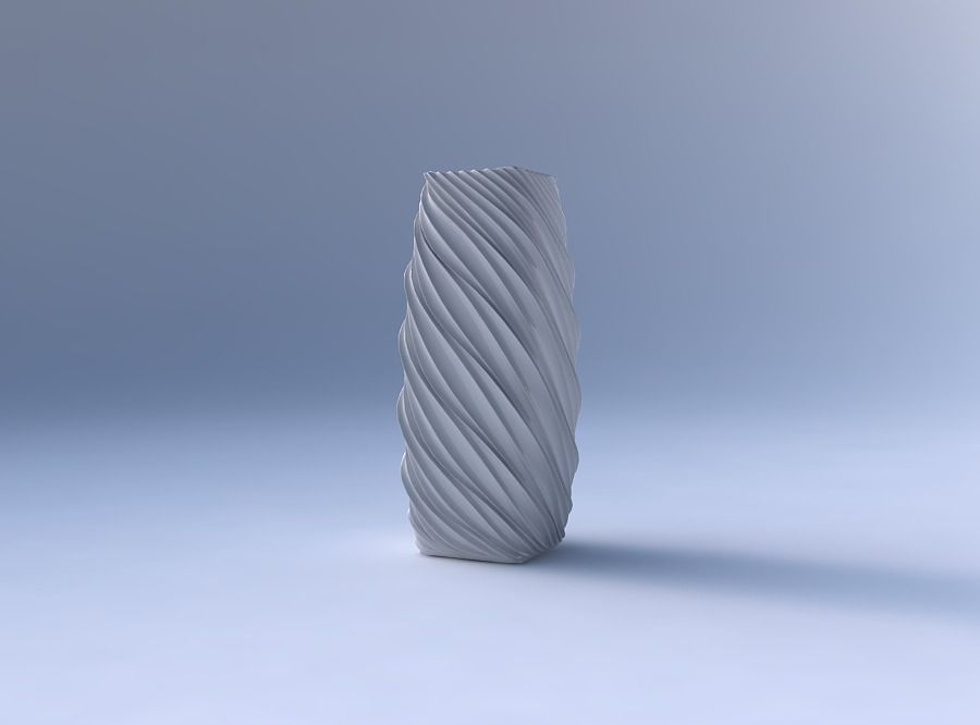 Vase rectangle with wavy extruded lines 3D print model_4