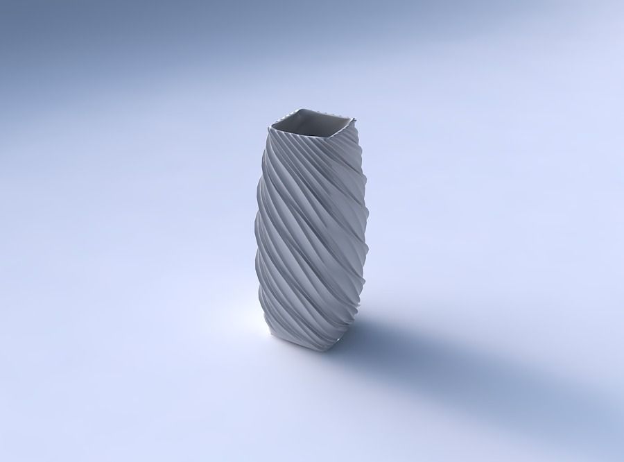 Vase rectangle with wavy extruded lines 3D print model_3