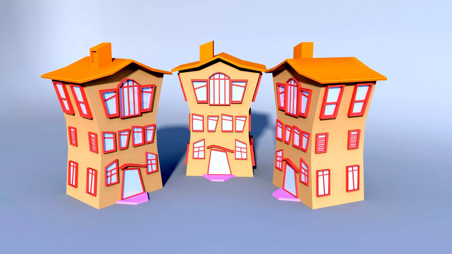 Colorfull cartoon building Low-poly 3D model_0