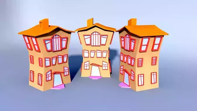 Colorfull cartoon building Low-poly 3D model