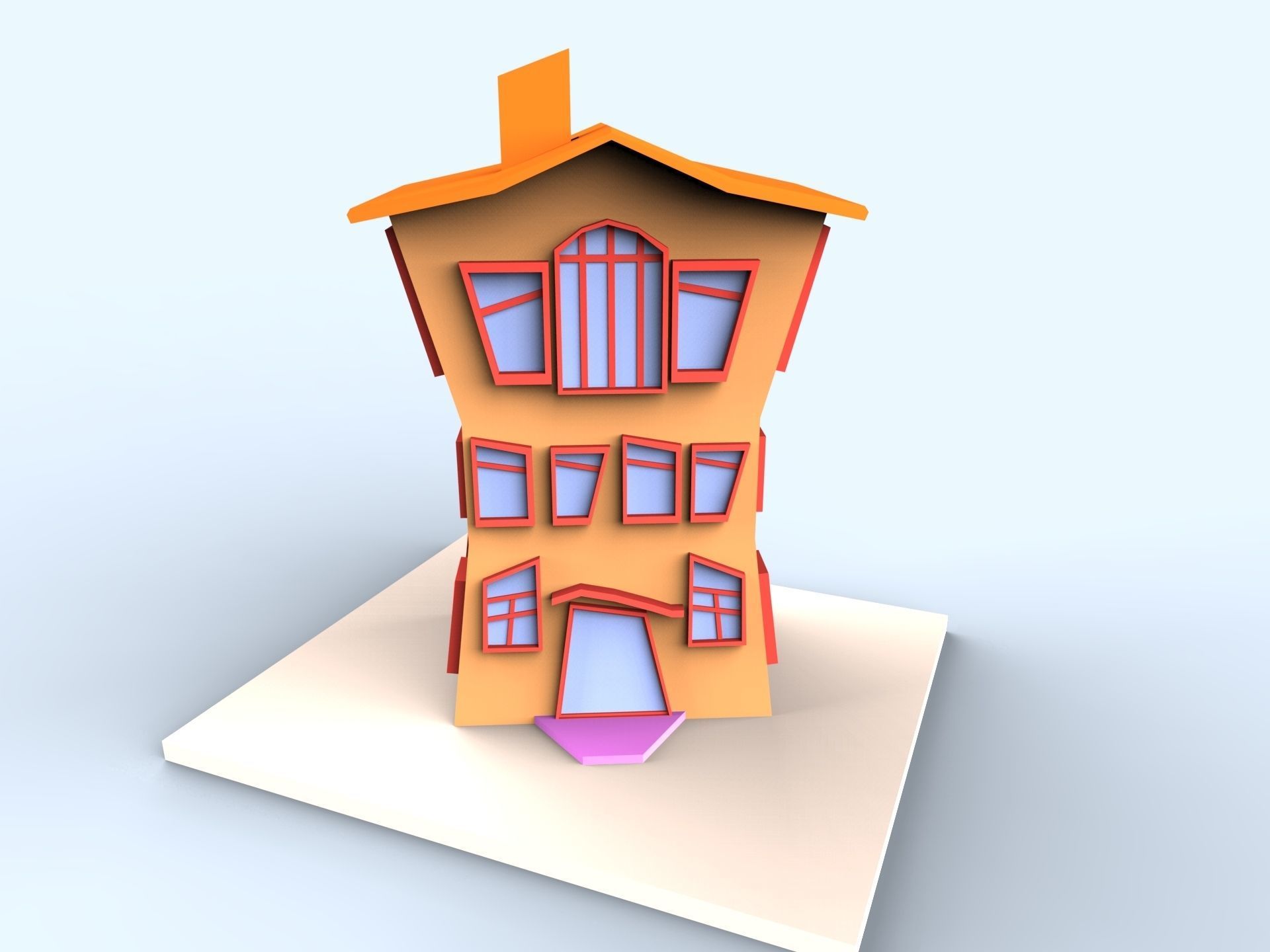 Colorfull cartoon building Low-poly 3D model_2