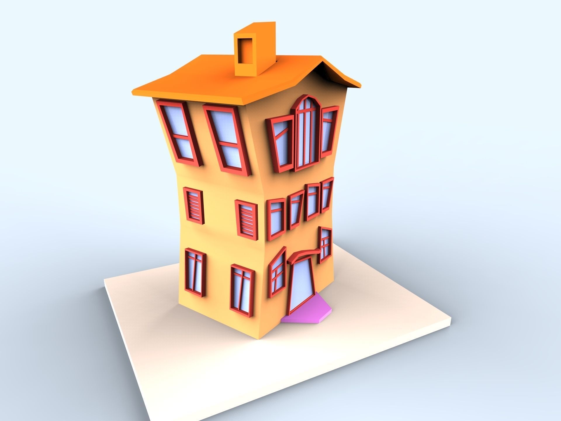 Colorfull cartoon building Low-poly 3D model_3