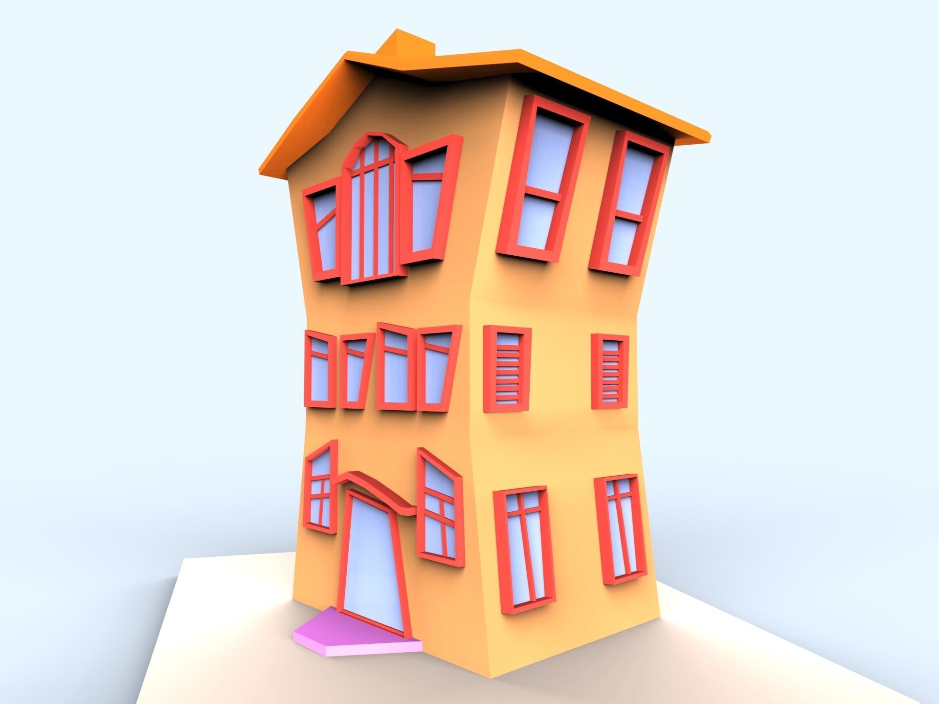 Colorfull cartoon building Low-poly 3D model_1
