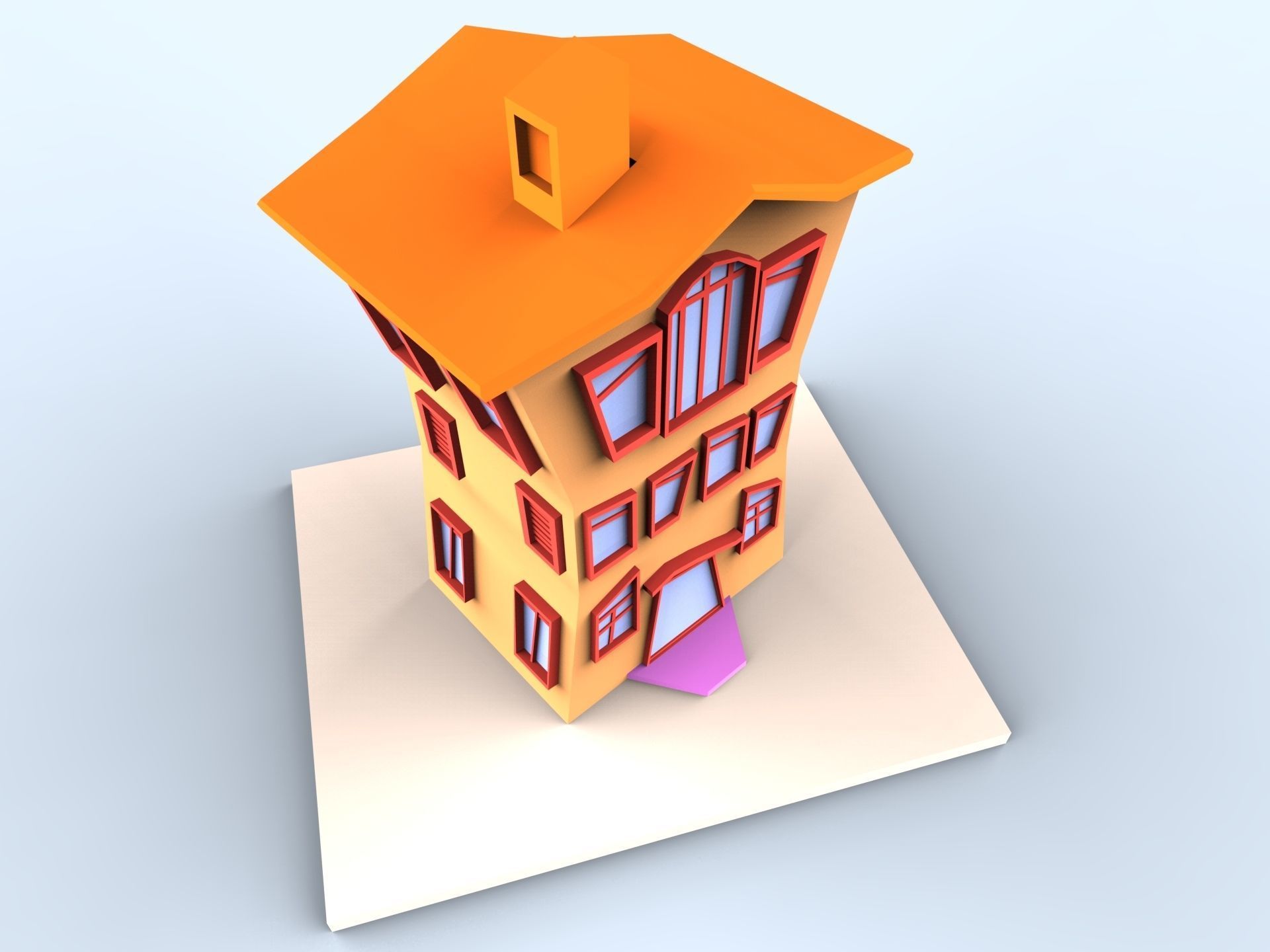Colorfull cartoon building Low-poly 3D model_8