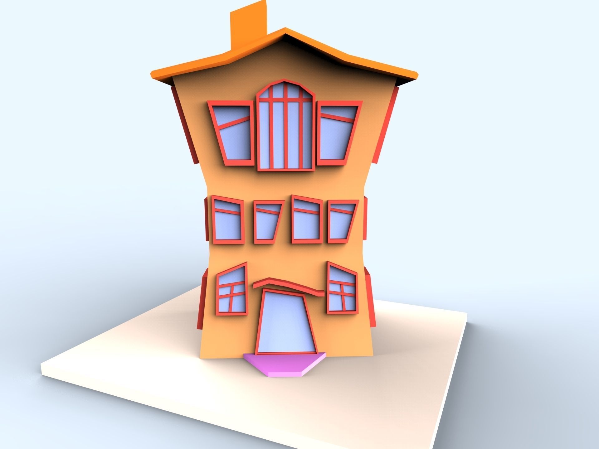 Colorfull cartoon building Low-poly 3D model_7